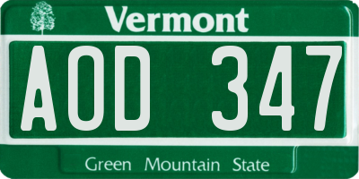 VT license plate AOD347