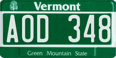 VT license plate AOD348