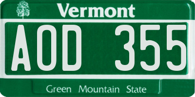 VT license plate AOD355