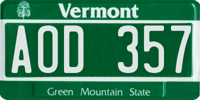 VT license plate AOD357