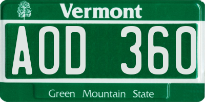 VT license plate AOD360