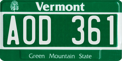 VT license plate AOD361