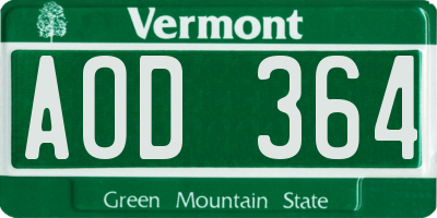 VT license plate AOD364