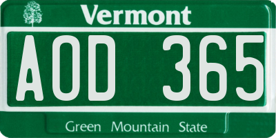 VT license plate AOD365