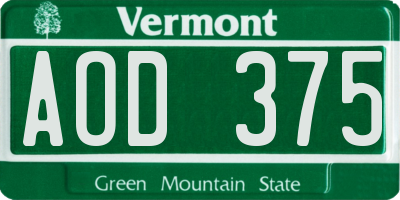 VT license plate AOD375