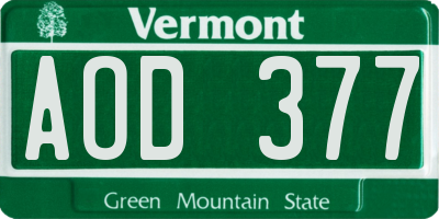 VT license plate AOD377
