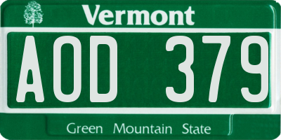 VT license plate AOD379