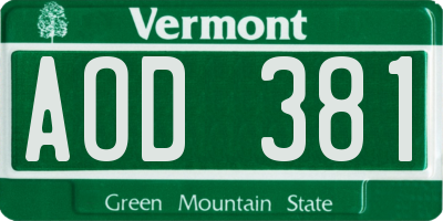 VT license plate AOD381