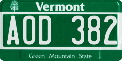 VT license plate AOD382