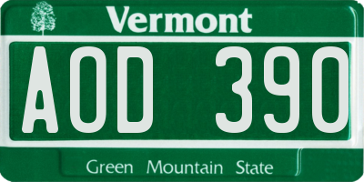 VT license plate AOD390