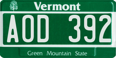 VT license plate AOD392