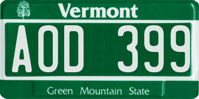 VT license plate AOD399