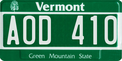 VT license plate AOD410