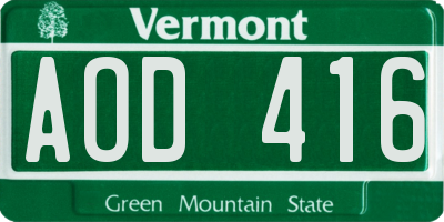 VT license plate AOD416