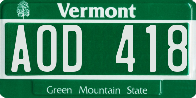 VT license plate AOD418