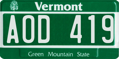 VT license plate AOD419