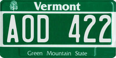 VT license plate AOD422