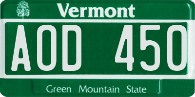 VT license plate AOD450