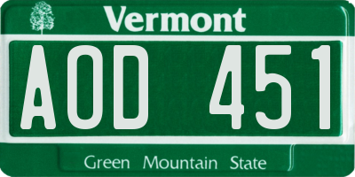 VT license plate AOD451