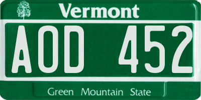 VT license plate AOD452