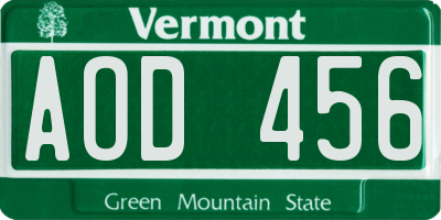VT license plate AOD456