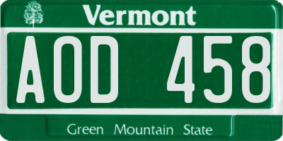 VT license plate AOD458