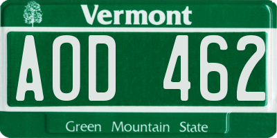 VT license plate AOD462