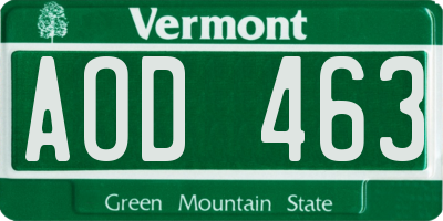 VT license plate AOD463