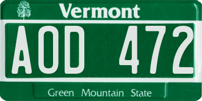 VT license plate AOD472