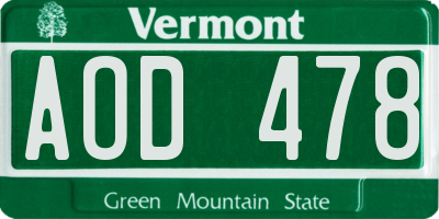 VT license plate AOD478