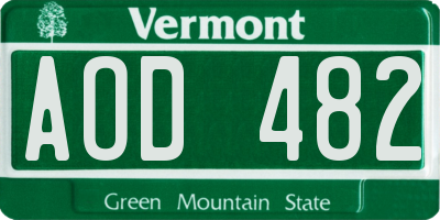 VT license plate AOD482