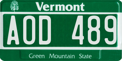 VT license plate AOD489