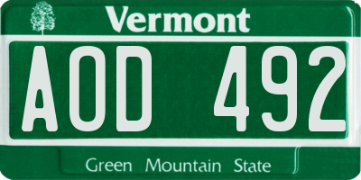 VT license plate AOD492