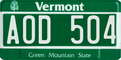 VT license plate AOD504