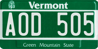 VT license plate AOD505