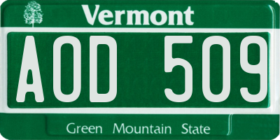 VT license plate AOD509