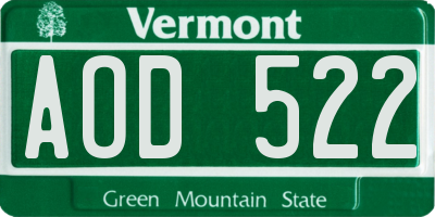 VT license plate AOD522