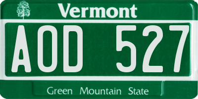 VT license plate AOD527