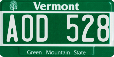 VT license plate AOD528