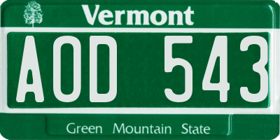 VT license plate AOD543