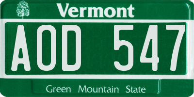 VT license plate AOD547