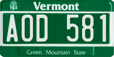 VT license plate AOD581
