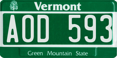 VT license plate AOD593