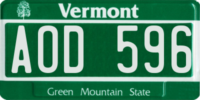 VT license plate AOD596