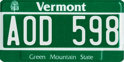 VT license plate AOD598