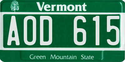 VT license plate AOD615