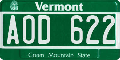 VT license plate AOD622