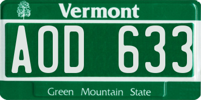 VT license plate AOD633