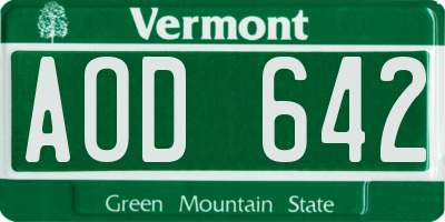 VT license plate AOD642