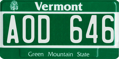 VT license plate AOD646